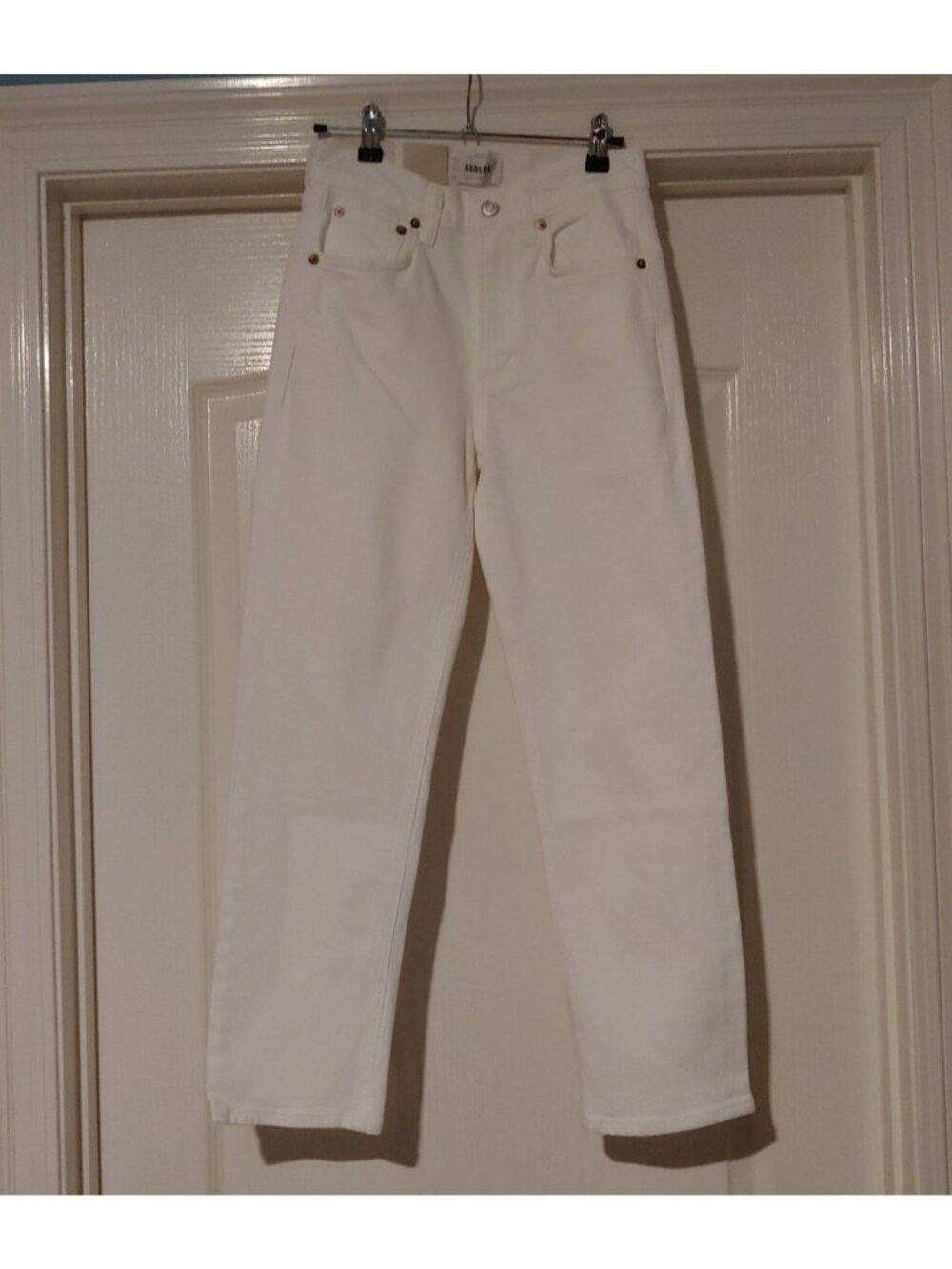 AGOLDE Kye Mid-Rise Pure White Cropped Jeans Size 23 Luxury Beachy Coastal
